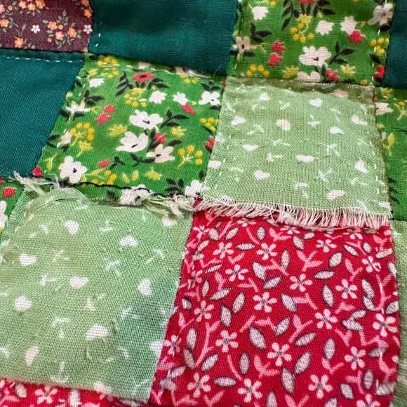 Vtg Patchwork Quilt Handmade Trip Around the World Full/Queen Cottage 100x85 - Picture 11 of 16